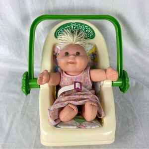 VTG Cabbage Patch Kids Doll & 3-Position Baby Rocker/Carrier Seat w/ Pad & Belt